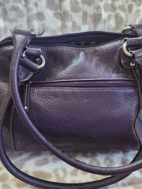 Tignanello Deep Plum Leather Shoulder Bag with Silver Hardware
